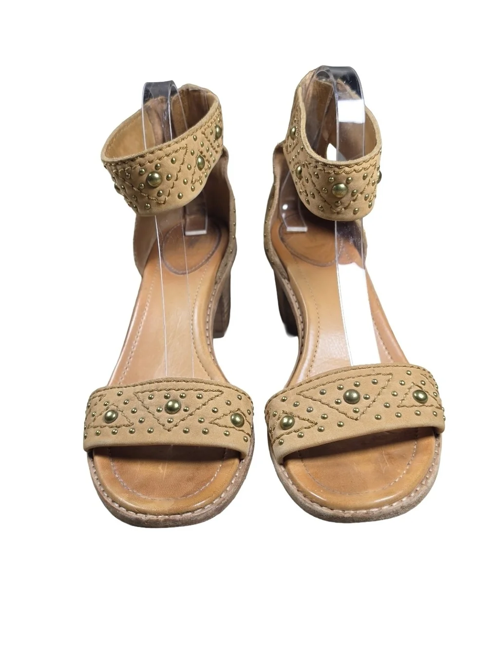Frye Gwen Studded Ankle Cuff Block Heel Sandals Tan Suede Size 9/9.5